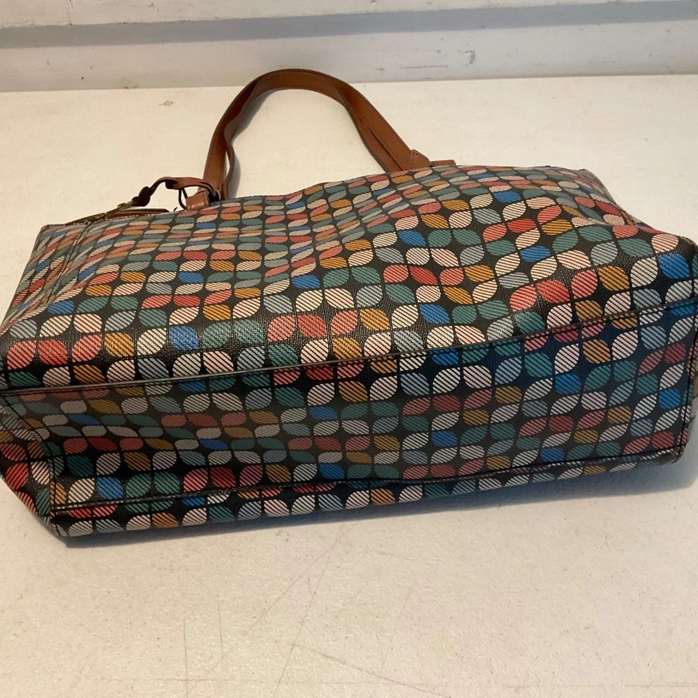 Fossil Rachel Tote Bag PVC Multicolor Fall Geometric Print Coated Canvas ZB7305